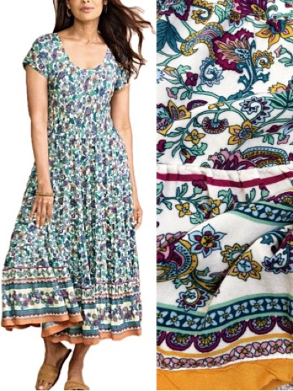 Soft Surroundings Kara Floral Paisley Tiered Maxi Dress Size XL Cottage Core